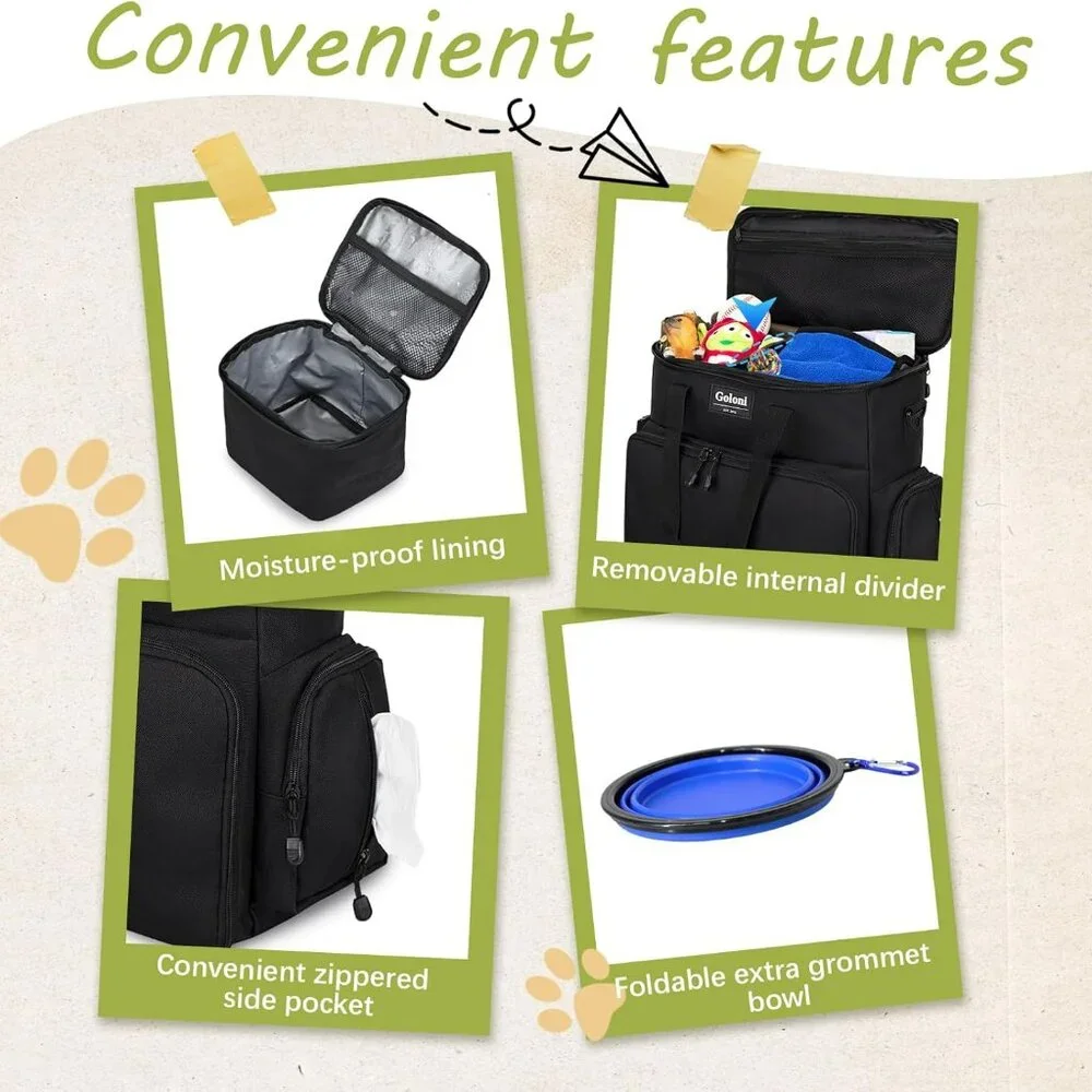 Dog Travel Bag Airline Approved–Pet Travel Tote with Collapsible Bowls,Food Cont